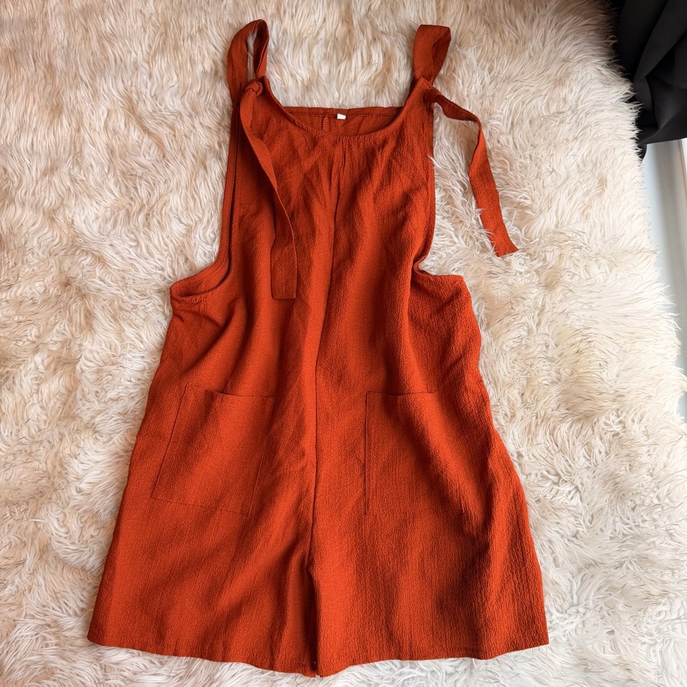 Women's Rust Orange Tie-Shoulder Lightweight Romper